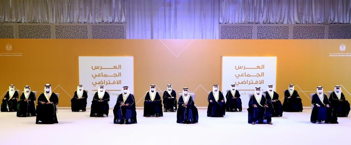 تنظيم عرس جماعي بمشاركة 100 عريس في خمس مناطق مختلفة في الإمارات. 31 أكتوبر 2020 - الحساب الرسمي لحاكم دبي، الشيخ محمد بن راشد، تويتر
