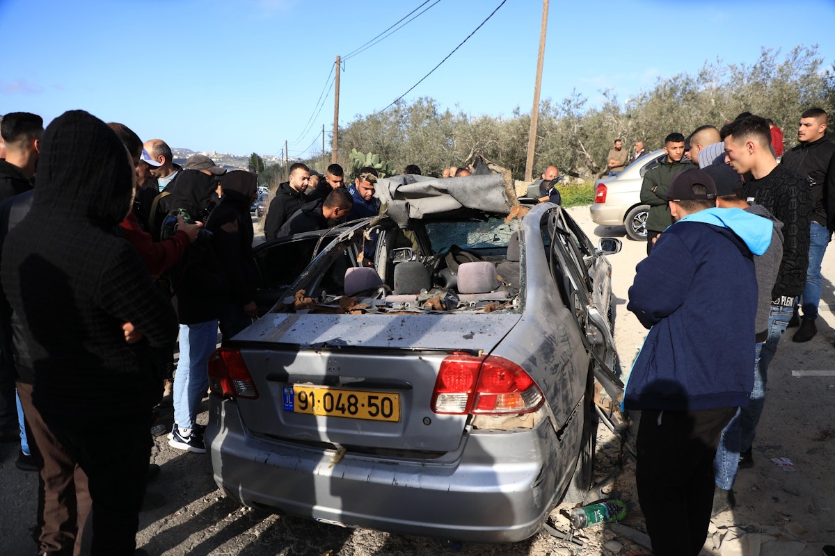 القوات الإسرائيلية تقتل 3 فلسطينيين داخل سيارة قرب بلدة جبع جنوب جنين. 9 مارس 2023 Facebook/wafagency